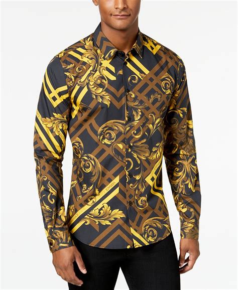 gold and white versace shirt|Versace button up shirt.